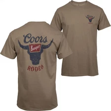 Coors Banquet Rodeo Logo Distressed Front and Back Tan T-Shirt Beige