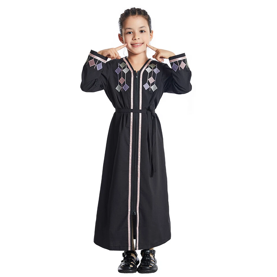 Modesto Musulmán Niños Niñas Vestido Largo Abaya Islámico Kaftan Abaya Niño Bata Árabe Foto 2 de 4