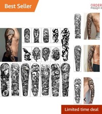 16 Sheets of Extra Large Waterproof Temporary Arm Tattoos - Unisex 22.83"X7.1"