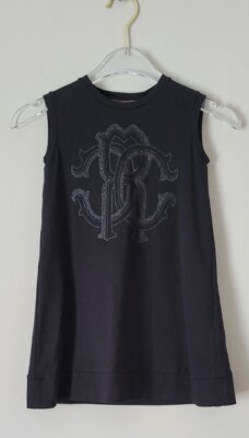 NWT NEW Roberto Cavalli Junior girls black t-shirt logo dress 4y
