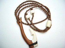 22MM COMPOSITE KOA WOOD WATER BUFFALO BONE HAWAIIAN MAKAU FISH HOOK NECKLACE 27"