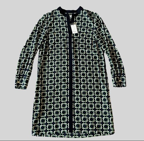 Nautica Shirtkleid Damen 12 blau grün geometrisches Muster (ohne goldenen Gürtel)