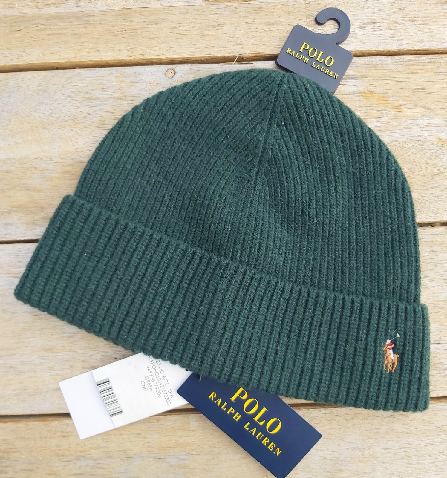 Genuine POLO RALPH LAUREN Green 80% WOOL BEANIE Hat Tag 449938779006 Ralp1