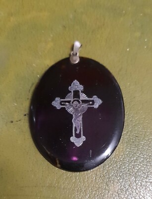 Broche Croix Ancienne En Bakélite Bleu Avec Strass - Style Art Déco - Occasion à Restaurer