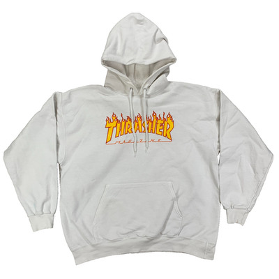 Thrasher weißer Skateboard Spellout Pullover Hoodie Herren Größe ca. Large