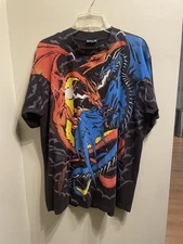 Vintage Liquid Blue 1994 Dueling Dragons AOP   Shirt Size XL 