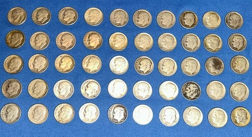 Roll of 50 SILVER Roosevelt Dimes 90% Silver Coins Mixed Dates 1946-1964