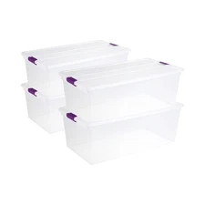 Sterilite 110 Qt ClearView Latch Storage Box, Stackable Bin w/ Latch Lid, 4-Pack