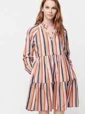 J. Crew Popover Dress in Striped Cotton Poplin Multicolor Rainbow Size Medium