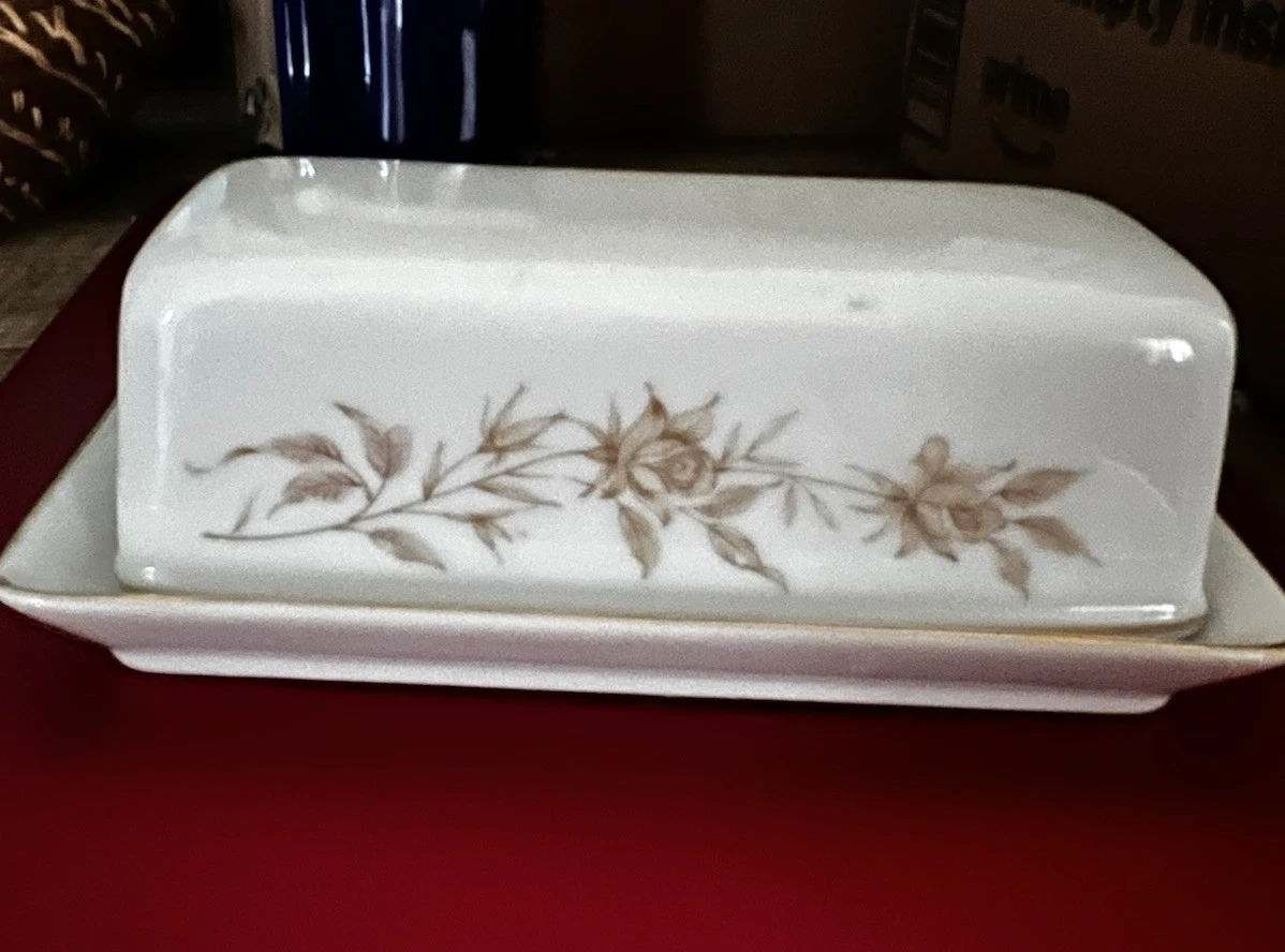 Replacement Butter Dish with Lid Fine China Naga Sakura Japan Floral Gold Trim