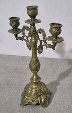 Vintage 3 Arm Brass Ornate Gold Candelabra Candle Holder Baroque Embossed Medium