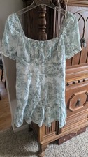 NWT Jrs. SPEECHLESS Green & White Mini Dress Peasant Cottage Style Size L