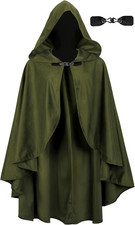 Medieval Cloak with Hood, Faux Velvet Cape for Renaissance Costume