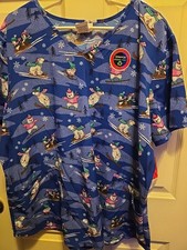 Scrubstar Women's Christmas Polar Bear Penguin V-Neck Print Scrub Top Size 3XL