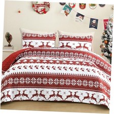 Christmas Quilts Queen Size, White and Rust Red Full/ Queen Strip Reindeer Red