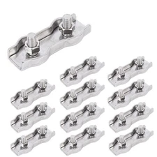 12pcs M5 Stainless Steel Duplex Wire Rope Clip Cable Clamp, Double Bolt 