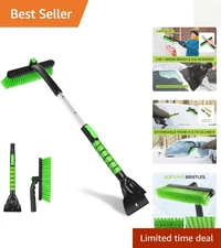 2-in-1 Extendable Snow Removal Tool with Foam Grip & 360° Pivot Brush - 33 Inch