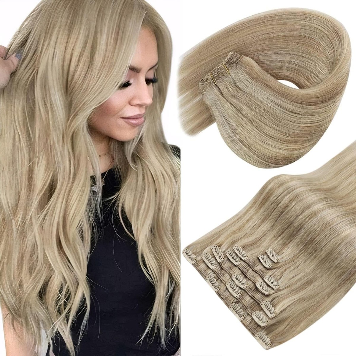 Sunny Hair CLIP-IN 16in Golden Blonde Highlights Human Hair 