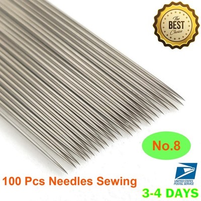 100 Pcs Hand Needles No.8 Sewing Embroidery Thread Needle Kit Craft Lampwork Rep