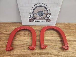 2 Vintage JC Higgins Horseshoes, Forged Steel, Painted 2-1/2 Lb, Sears, USA