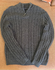 TASSO ELBA Men  s Cable Knit 100 Cotton 1/4 Zip Sweater Size L Charcoal Gray