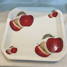 Due Torri Ceramica Square Apple Plate Made In Italy White Red 10.5
