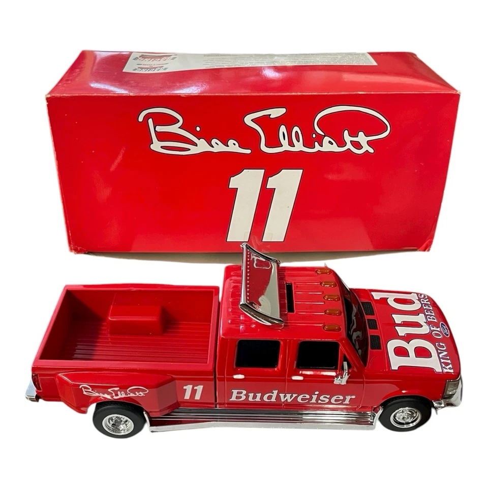 Bill Elliott 11 Budweiser Racing 1:24 Scale Ford F350 Dually Pickup Bank Action - Image 2 of 4