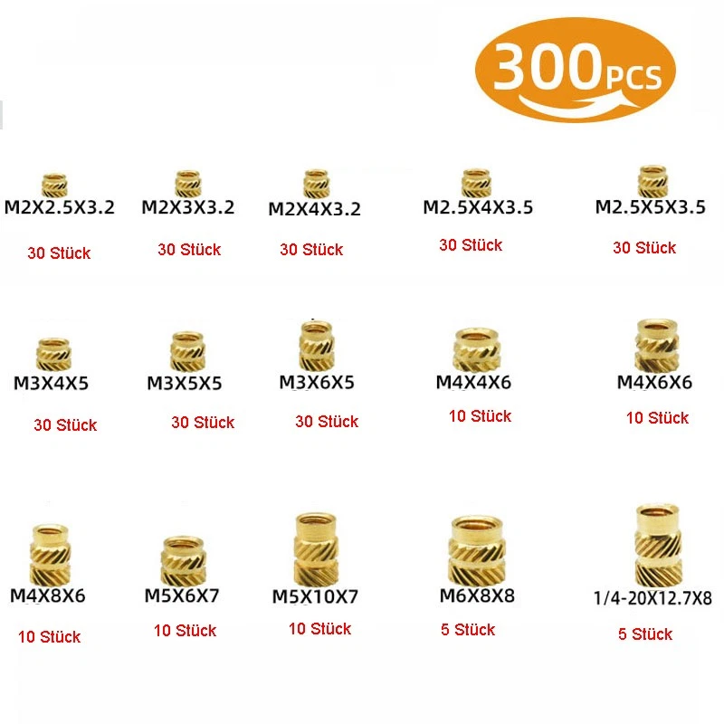 300 Stück Gewindeeinsatz Set M2-M6 für 3D Druck Einpressmutter Gewindeeinsätze - Bild 3 von 4