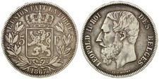 Belgium - 5 Francs 1867 - Leopold II, Silver