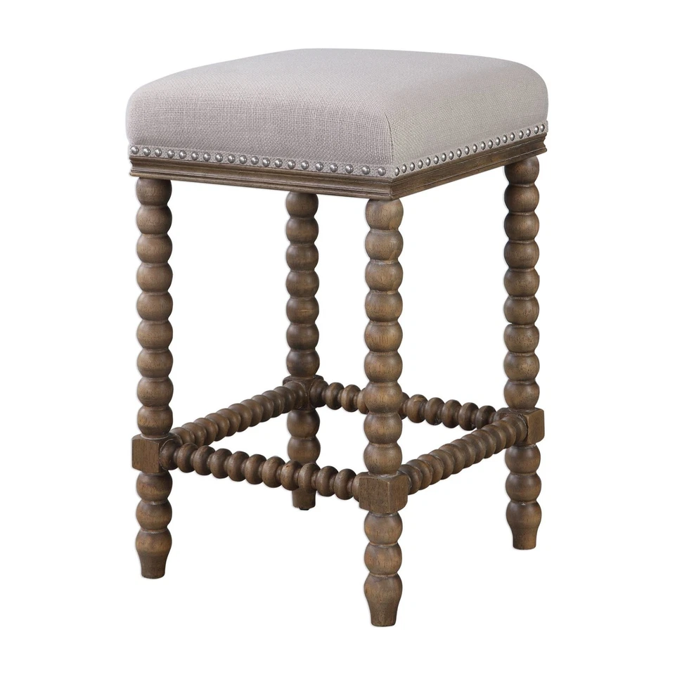 Uttermost 23495 Pryce 15"W Wooden Upholstered Counter Stool - Soft Ivory - Image 4 of 4