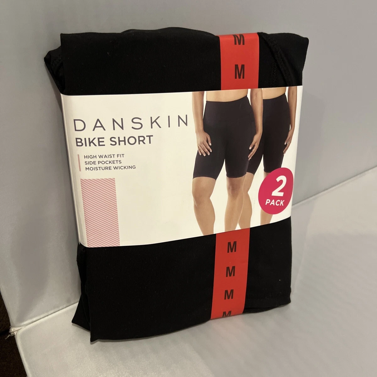 Danskin Women s 2 Pack High Waist Contoured Seams Bike Shorts Black Medium