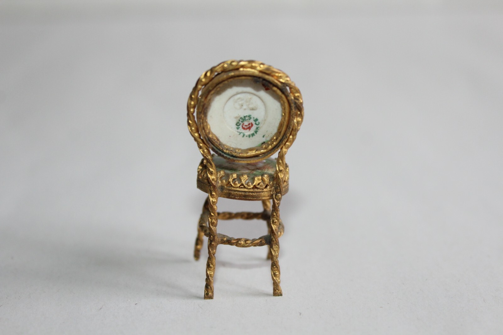 Ancienne chaise miniature laiton et porcelaine de Limoges Hauteur 5 cm