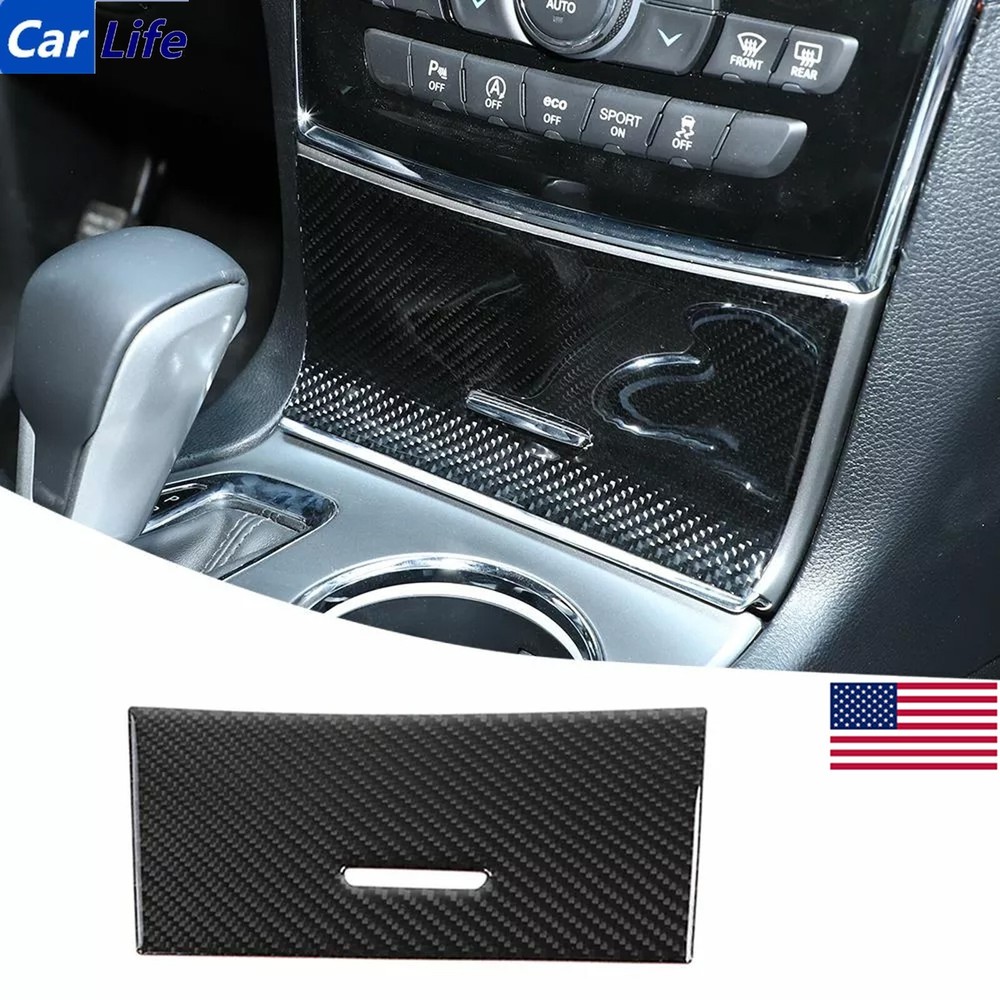Real Carbon Fiber Console Storage Panel Cover Trim For Jeep Grand Cherokee 11-18