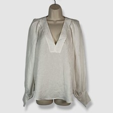Veronica Beard Women's White Silk V-Neck Long Sleeve Osler Blouse Top Size 8