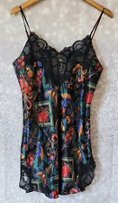Vintage Victoria s Secret Gold Label Babydoll Slip Black Paisley Lace Size Med