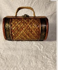 Vintage Round Small Wooden Handcrafted Purse