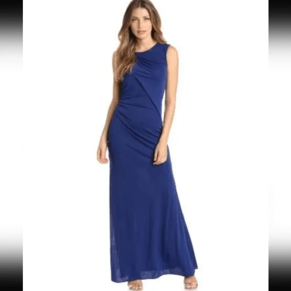 Impresionante Vestido BCBG MAXAZRIA Simone Cortina de Hombro Corte XS Azul Oriente Foto 4 de 4