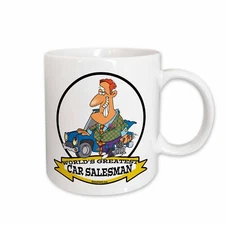 3dRose Funny Worlds Greatest Car Salesman II Occupation Job Cartoon Mug