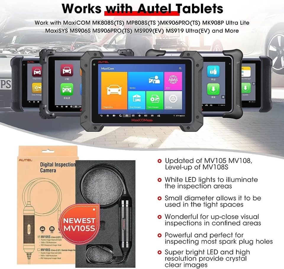 Cámara de inspección boroscopio Autel MaxiVideo MV105S 5,5 mm actualización de MV108/MV105 Foto 3 de 4