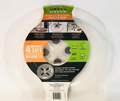 Microwave Transparent Hover Cover Magnetic Food Splatter Guard Lid Vented NEW