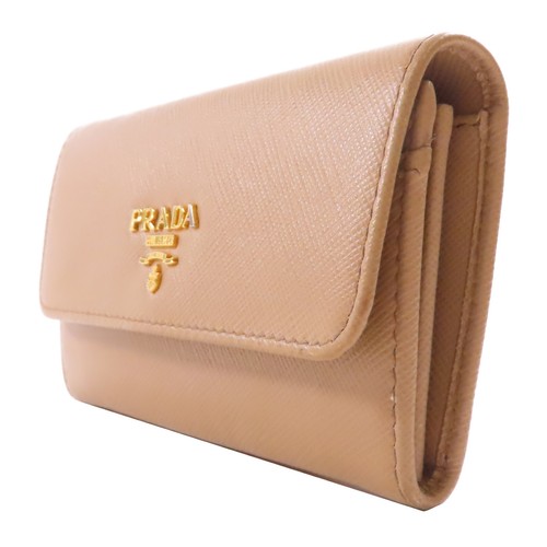 PRADA GHW Porta Carte con Catena Pelle Saffiano Beige - Foto 3 di 11