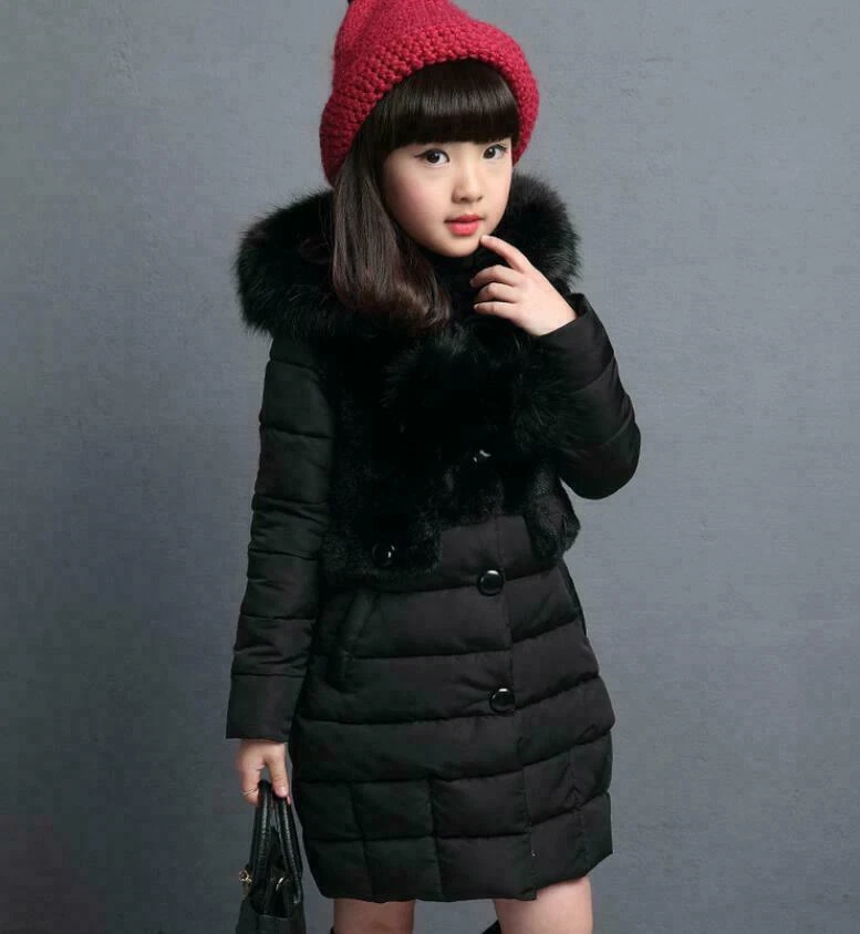 Invierno Niñas Niños Abrigo Cálido Chaqueta Acolchada Imitación Piel Capucha Largo Parka Abrigo Foto 4 de 4