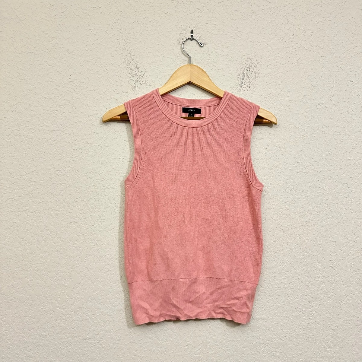 CREW Crewneck Sweater Vest Ribbed-Trim in Blush Pink Sz S W9324