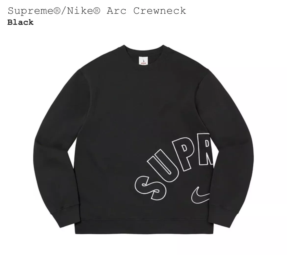 Pull Supreme® x Nike® Arc Crewneck flambant neuf   Noir   Taille Moyenne   SS22