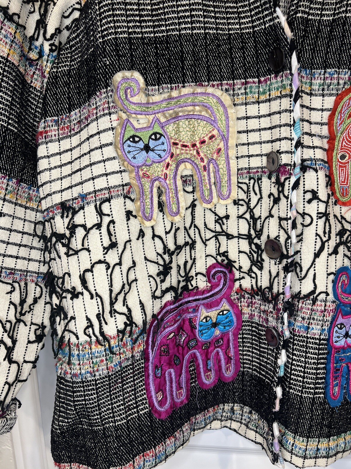 Yak Majik Jacket Size Large Patchwork Fringe Bead… - image 9