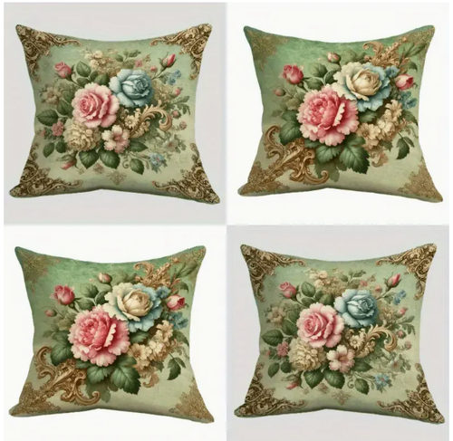 THROW PILLOW COVER- 4pcs Floral Cushion Covers - Green Velvet Throw Pillowcases