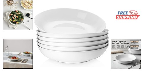Classic White 6-Piece Salad & Pasta Bowl Set - Microwave & Dishwasher Safe - Picture 2 of 10