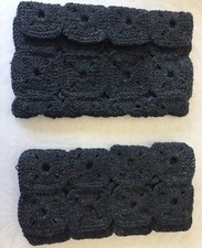 Vintage 2 Crochet Women's Clutch Purse Black Cord, Lining Hook, Loop Closing