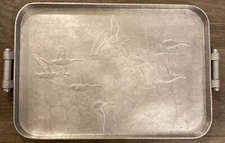 Arthur Armour Aluminum Art Deco /Mid Century Tray Goose /Geese /Vtg 14.5 X 9 3/4