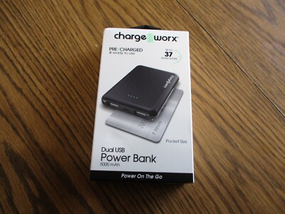 Dual USB Power Bank, 5000 mAh by Charge Worx, Pocket Sized ~ NEW